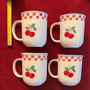 White Ceramic Cherry-Accent Coffee Mugs - Set of 4